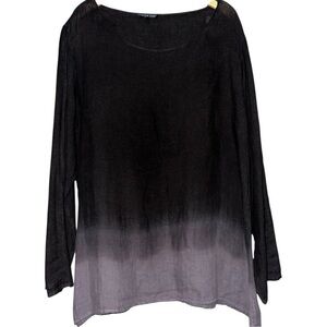 Luna Lux Women’s Size XL Black Ombré Gray Oversized Linen Long Sleeve Top